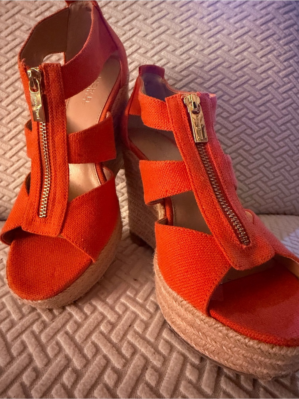 Michael Kors Coral-Pink Front-Zip Espadrille Wedge Sandals